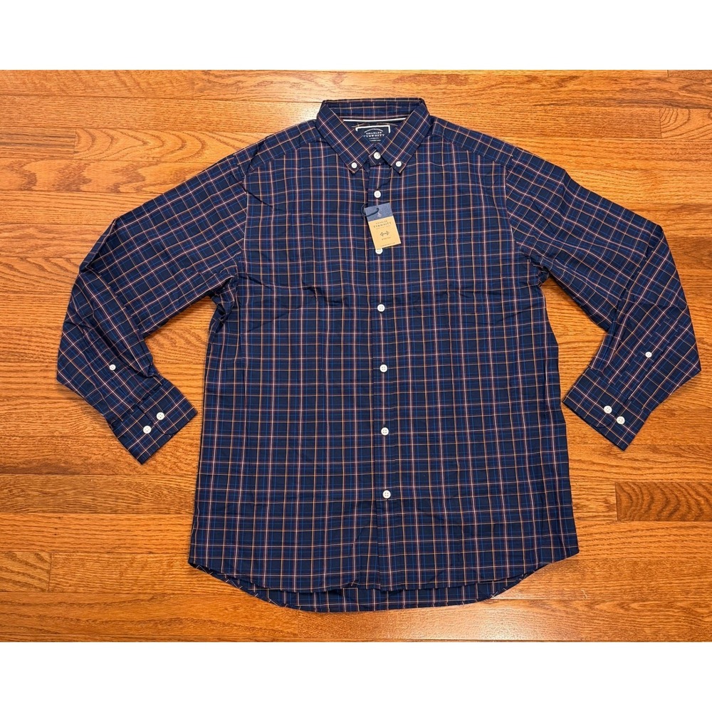 New Charles Tyrwhitt Button-Down Shirt Mens Large Classic Navy Plaid Non-Iron